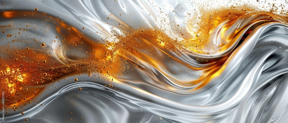 Poster metallic abstract art 3d rendering of silver and gold elements
