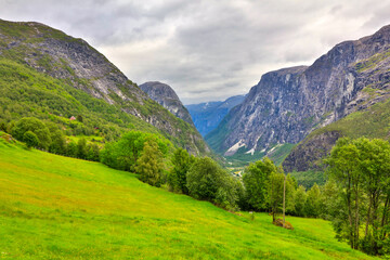 Naklejka premium Norway landscape on a cloudy summer day
