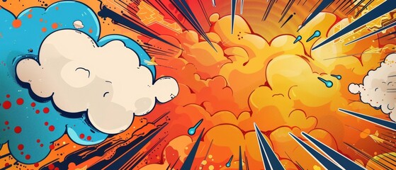 Superhero Birthday Invitation with Comic Book Explosion Backdrop and Vibrant Speech Bubble for Party Details