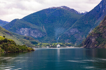 Norway Aurlang fjord on a cloudy summer day