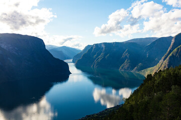 Obraz premium Norway Aurlang fjord on a cloudy summer day