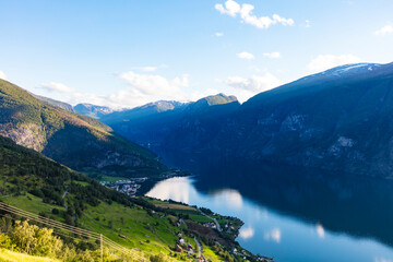 Fototapeta premium Norway Aurlang fjord on a cloudy summer day