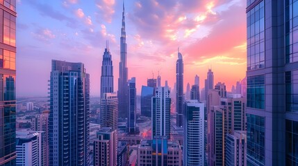 Awe Inspiring Cityscape with Pastel Hued Evening Sky Majestic Urban Landscape