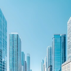 Fototapeta premium Sleek and Towering Cityscape of Modern High Rise Buildings Under Bright Sunlight