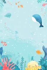 Obraz premium Whimsical Underwater Scene with Playful Whales and Tropical Fish