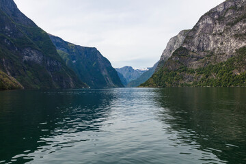 Norway Aurlang fjord on a cloudy summer day