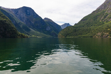 Norway Aurlang fjord on a cloudy summer day