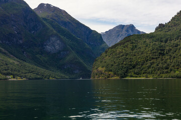 Norway Aurlang fjord on a cloudy summer day