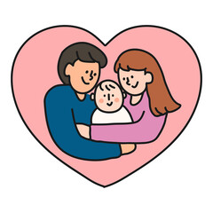 Family heart png sticker, parents and baby transparent background