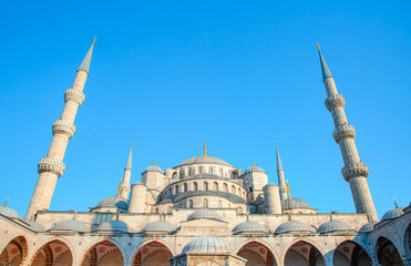 Fototapeta premium Sultanahmet area is popular for tourists atraction area - Sultan Ahmed Mosque (Blue mosque) - Istanbul, Turkey 