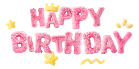 Happy birthday word sticker png element, editable  fluffy pink font design