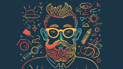 Naklejka premium Quirky outline of a hipster with artistic components for your creative projects