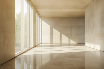 Obraz premium empty room with windows, An empty minimal room with large windows allowing natural light to flood the space