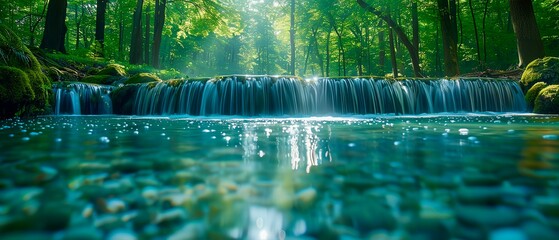 A beautiful waterfall in a lush green forest