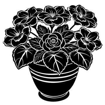 black and white potted flowers clip art preview
