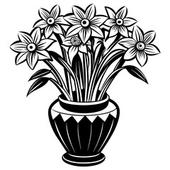 Daffodil vase vector silhouette illustration
