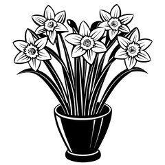 Daffodil vase vector silhouette illustration