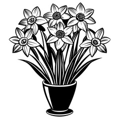 Daffodil vase vector silhouette illustration
