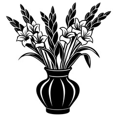 Gladiolus vase vector silhouette illustration
