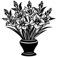 Gladiolus vase vector silhouette illustration