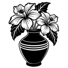 Hibiscus vase vector silhouette illustration