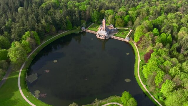 Veluwe National Park in the Netherlands, Aerial Drone Shot of Jachthuis Sint Hubertus Residence. View from Above.