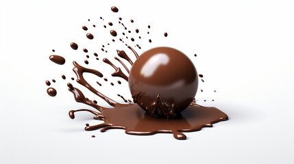 Delicious Homemade Cocoa Ball Dipped in Melted Chocolate on White Background - 3D Illustration
