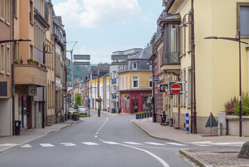 Naklejka premium Street view of a small European city. An ordinary street in the outskirts of Luxembourg