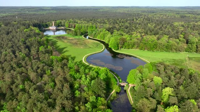 Veluwe National Park in the Netherlands, Aerial Drone Shot of Jachthuis Sint Hubertus Residence. View from Above.