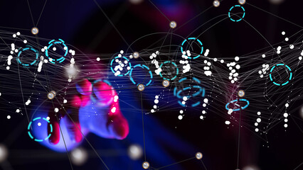 Global network. Blockchain. 3D illustration. Neural networks and artificial intelligence. Abstract