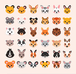 Fototapeta premium a bunch of different animal heads on a pink background