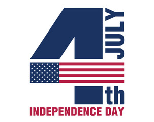 4th of July national holiday Independence Day USA. Simple minimalistic design for greeting card, invitation, print on clothing. Vector on transparent background.