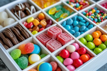 Array of sweets in a divided box showcases a delightful variety of colorful candies