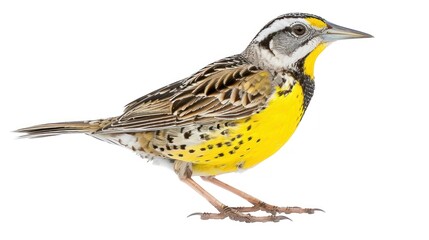 Fototapeta premium Eastern Meadowlark full body clearly photo on white background , 