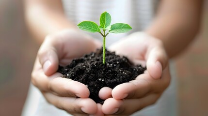 Hands Nurturing the Growth of a Thriving Seedling from the Soil