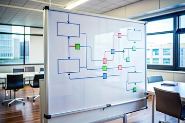 process flowchart on white board in office background