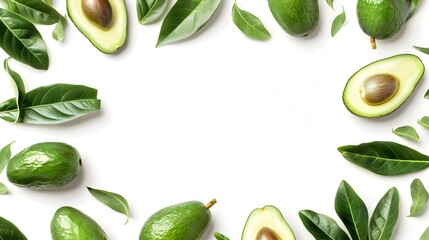 Stunning Avocado Border Frame on White Background Showcasing Natural Beauty and Fine Details
