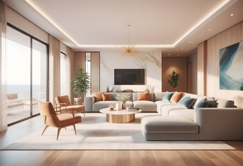 Fototapeta premium Photo modern style conceptual interior room 3d illustration