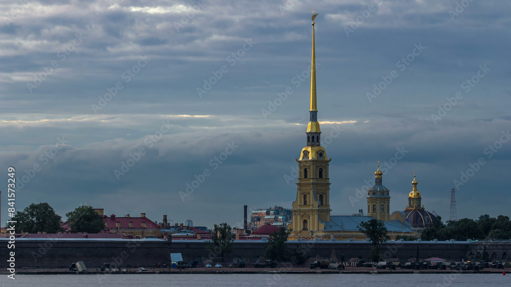 Poster the peter and paul fortress day to night timelapse is the original citadel of st. petersburg, russia