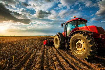 Obraz premium Agricultural Machinery in Vast Field