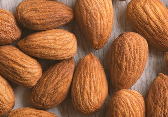 Peeled almonds close up.Organic nuts. For vegetarians.