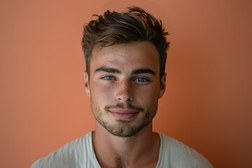 Obraz premium A close up portrait of a young man with a subtle smile