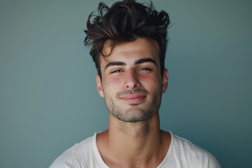 Obraz premium A close up portrait of a young man with a subtle smile