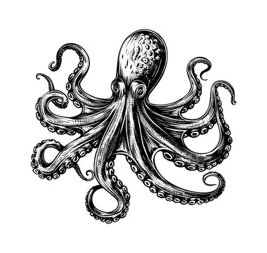 recommend clip art: octopus engraving black and white outline