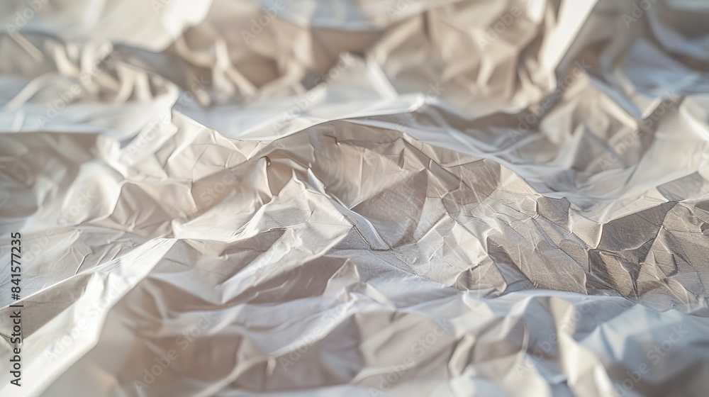 Poster design a close-up of a crumpled paper texture, showcasing the intricate folds and creases that add d