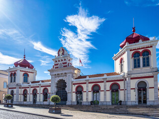 Moorish style market hall of Loule in Portugal. Iconic local grocery and fish market