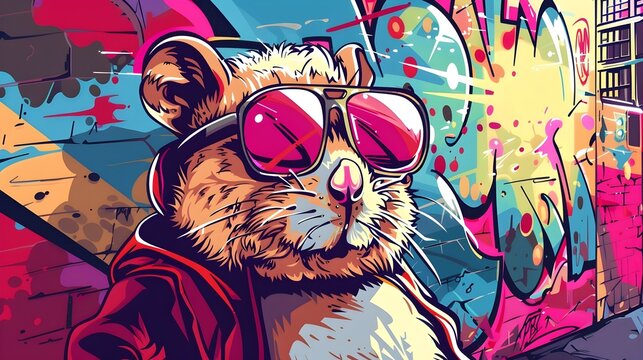 Badboy Hamster Street Art in Vibrant Urban Outdoor Scene