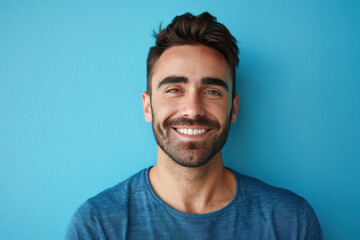 A close up portrait of a young man with a subtle smile