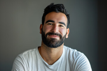 Fototapeta premium A close up portrait of a young man with a subtle smile