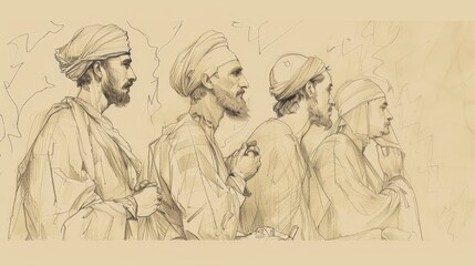 Obraz premium Dreams and Betrayal in Genesis 37: Joseph's Visions, Brothers' Jealousy, Sold into Slavery - Biblical Illustration on Beige Background with Copyspace for Faith-Based Themes